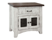 Pueblo Nightstand — Antiqued White 1 Drawer 2 Doors Nightstand