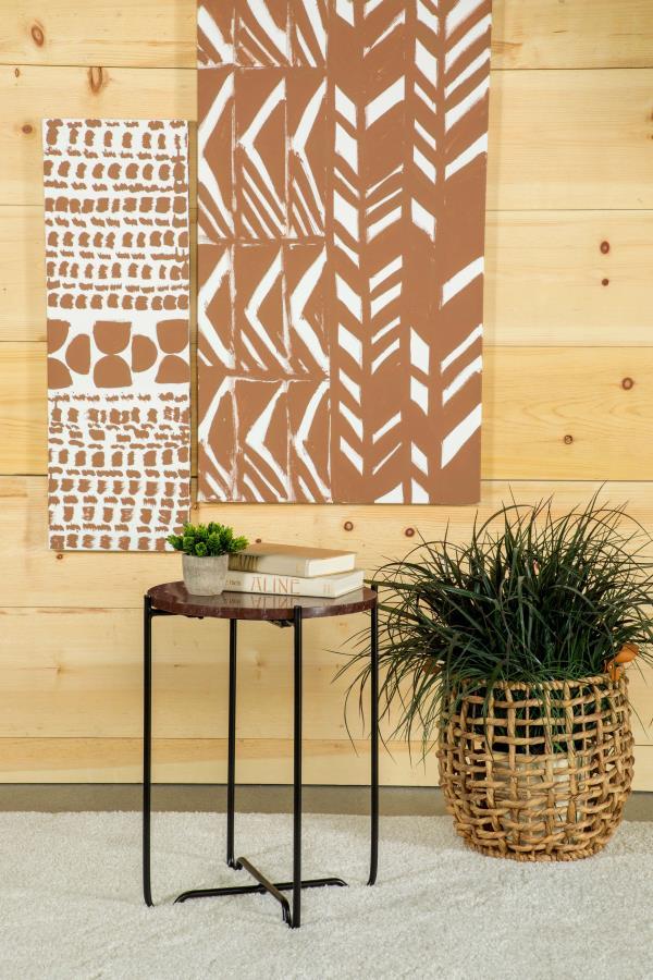 Latifa Round Marble Top Accent Side Table with Red Marble