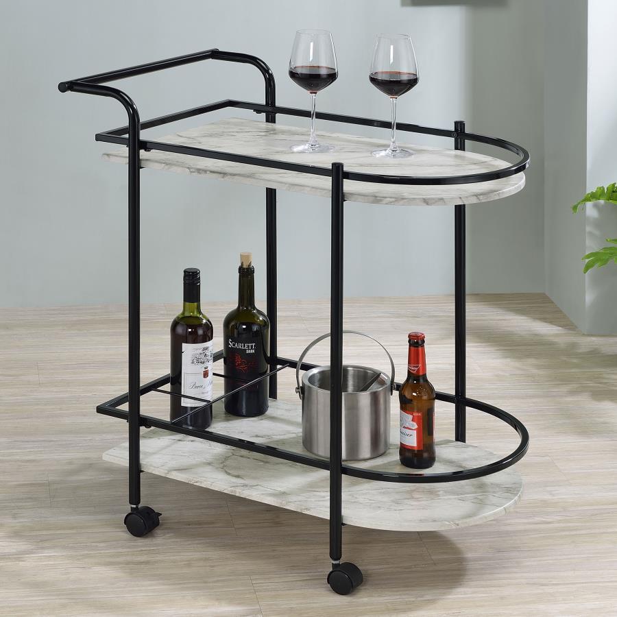 2-Tier Bar Cart with Faux Marble Shelves