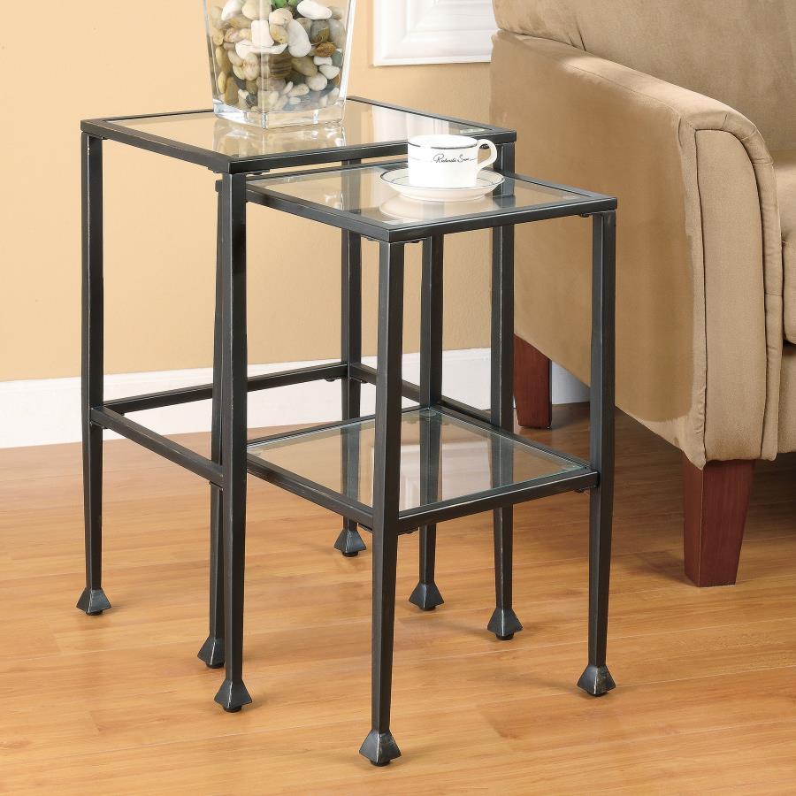 2-Piece Glass Top Nesting Table Set