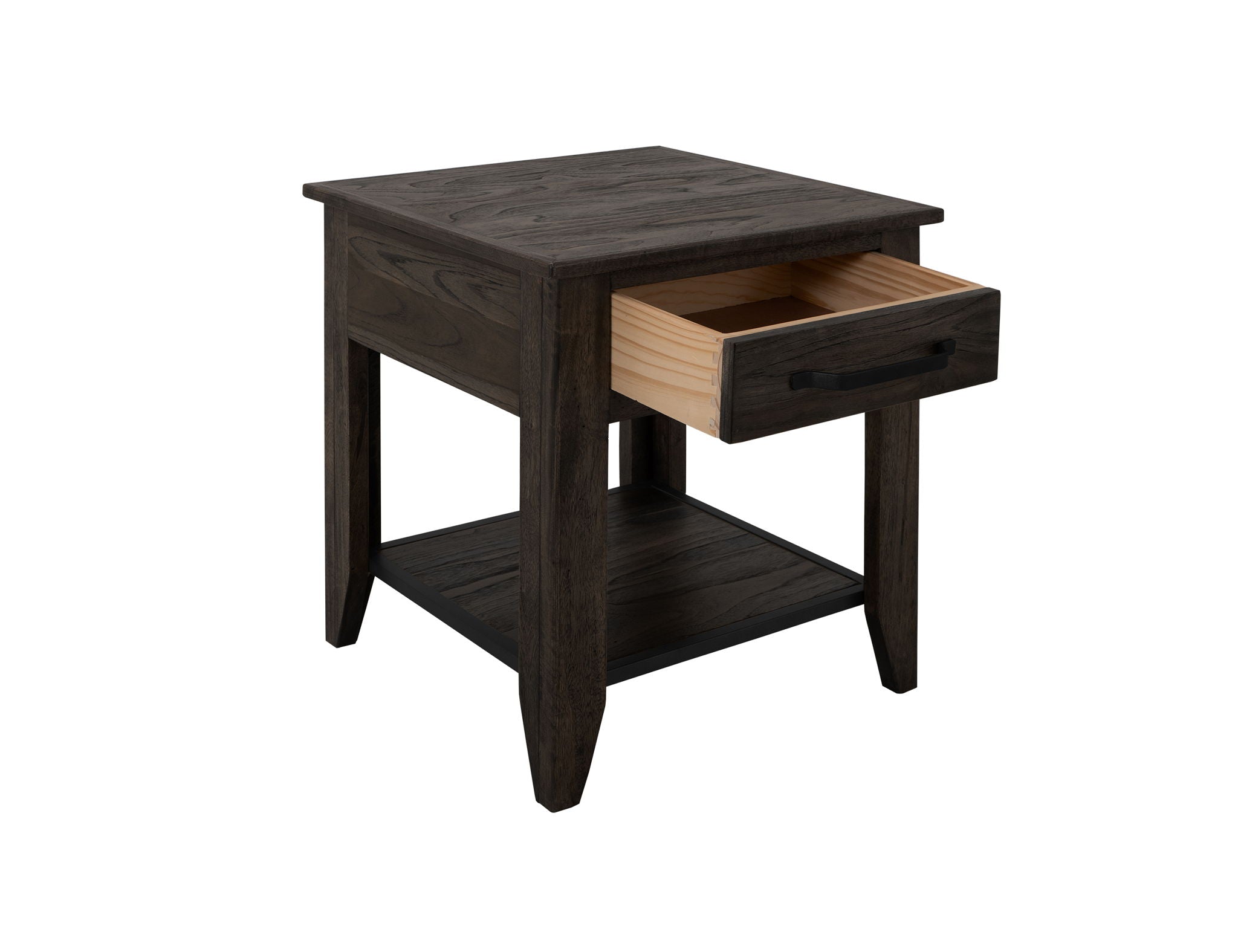 Teak End Table Oil Black – 1 Drawer & 1 Shelf Side Table