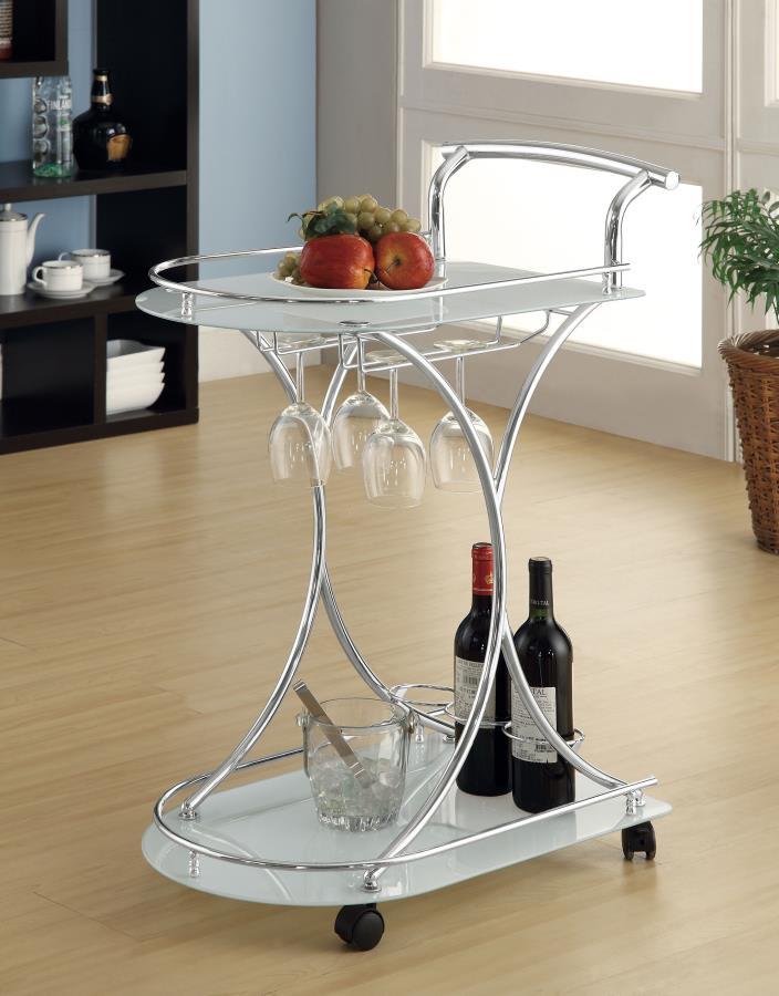 Elfman 2-Tier Glass Shelf Metal Bar Cart