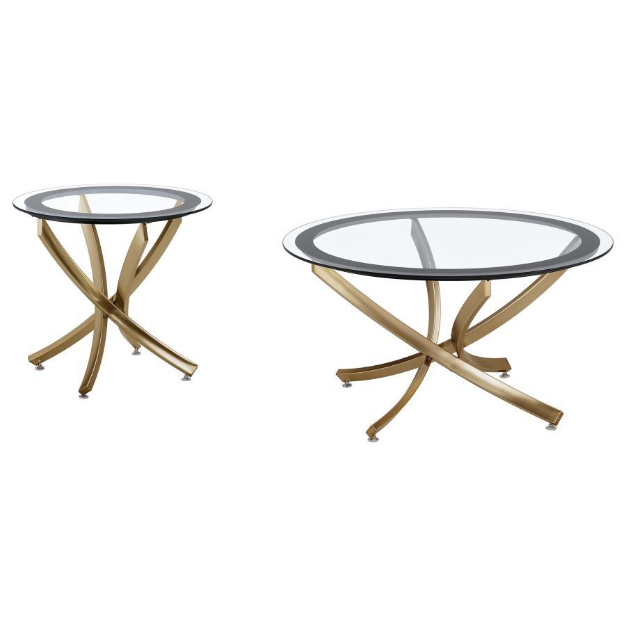 Brooke 2-Piece Round Glass Top Coffee Table Set