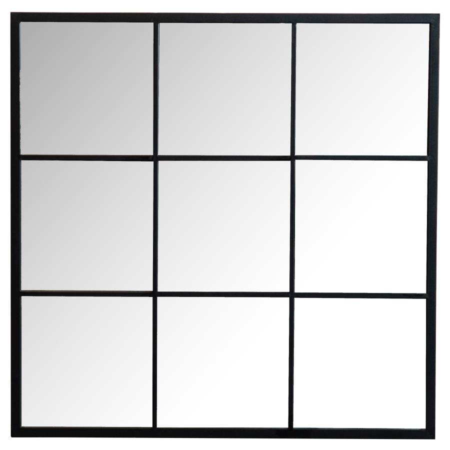 Square Window Pane Wall Mirror in Black