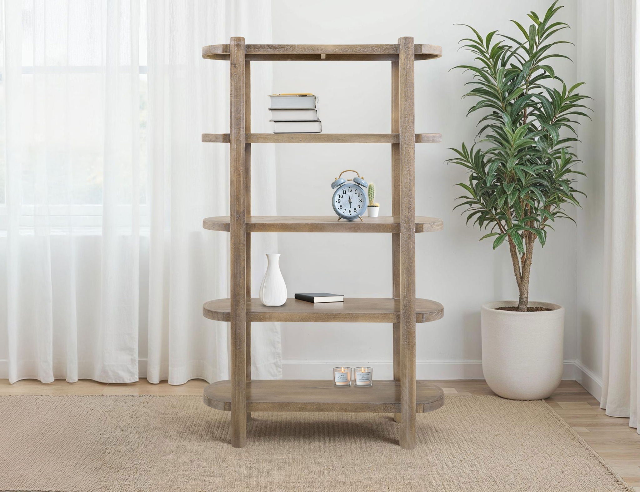 Balam 4-Shelf Bookcase in Ivory White