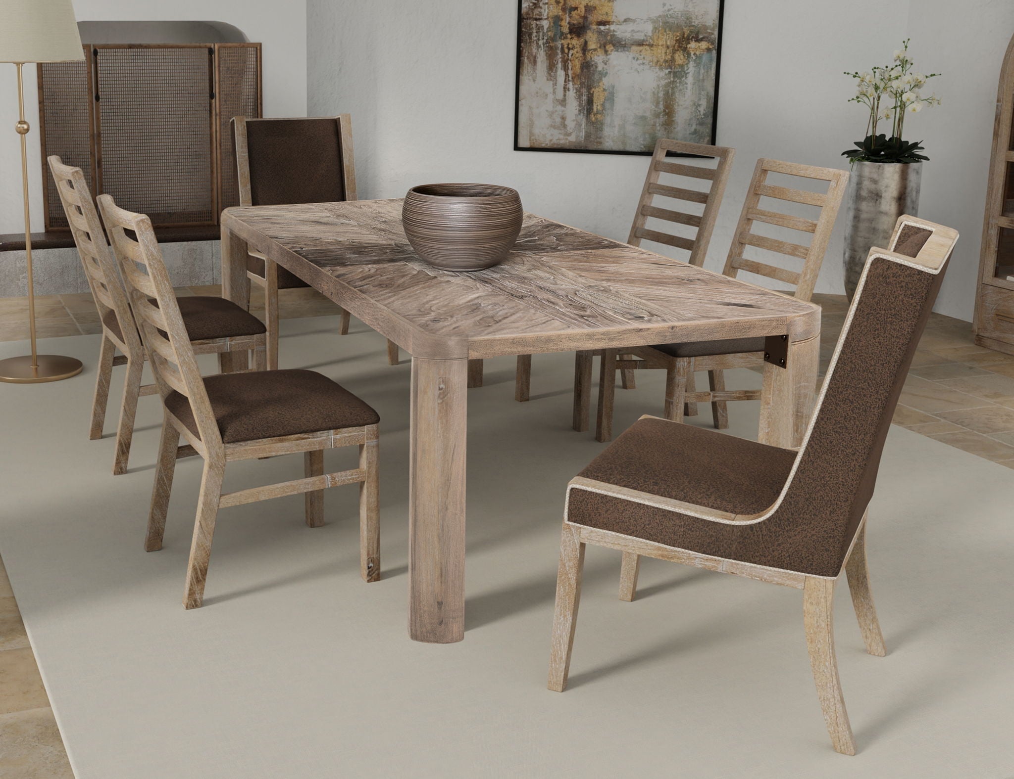 Balam Dining Table in Ivory White, Mango & Teak Wood