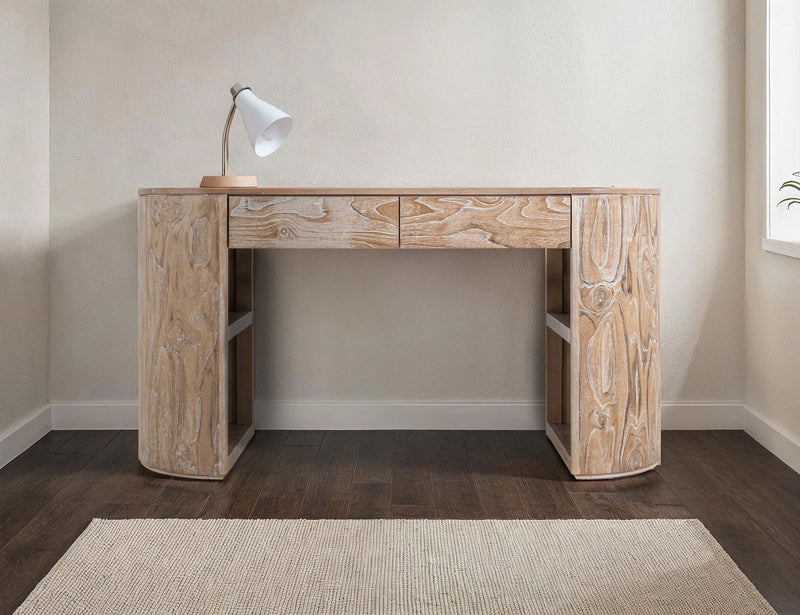 Balam 2-Drawer Desk in Ivory White