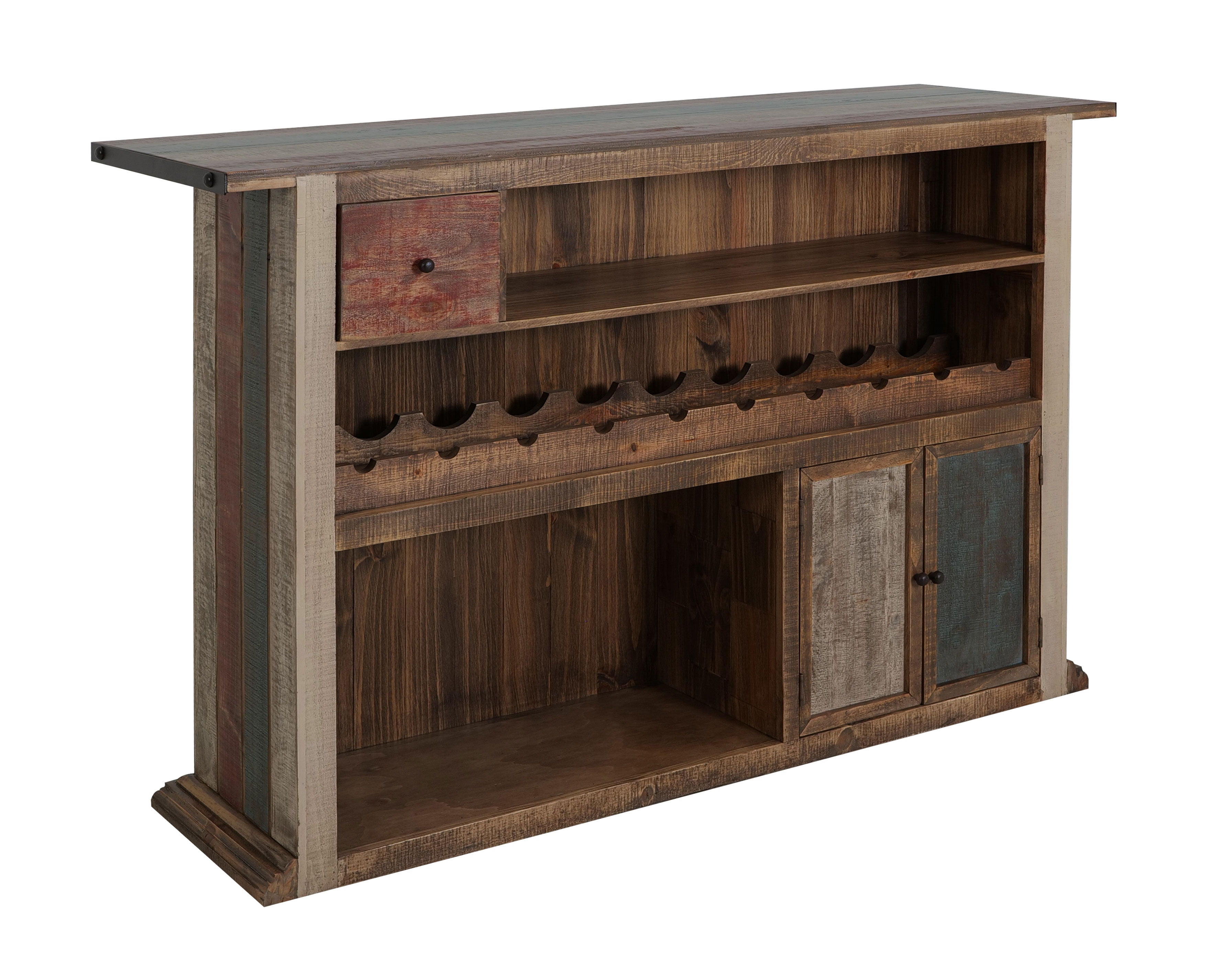 Antique Multicolor Rustic Pine Wood Bar