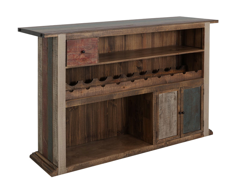 Antique Multicolor Rustic Pine Wood Bar