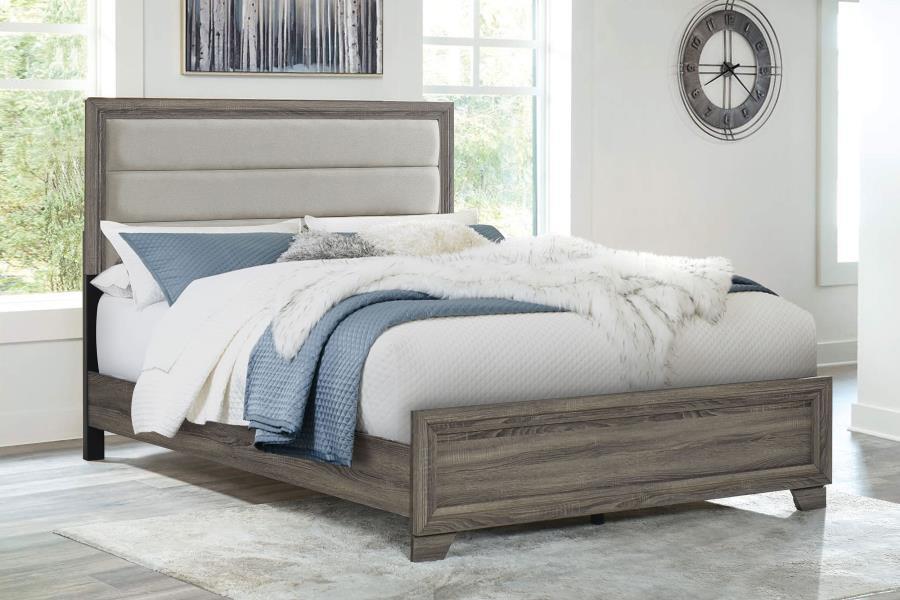 Wright Upholstered Bed – Brown Oak Finish