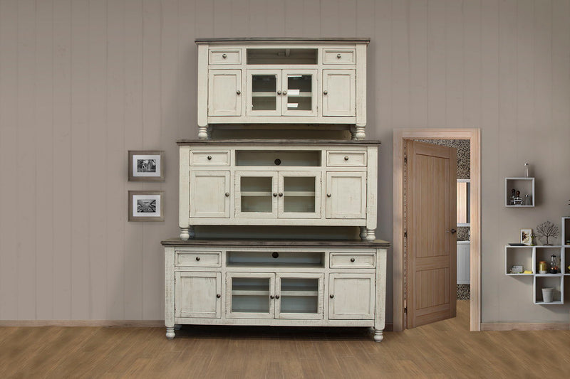 Stone TV Stand with 2 Drawers / 4 Doors – Antiqued Ivory