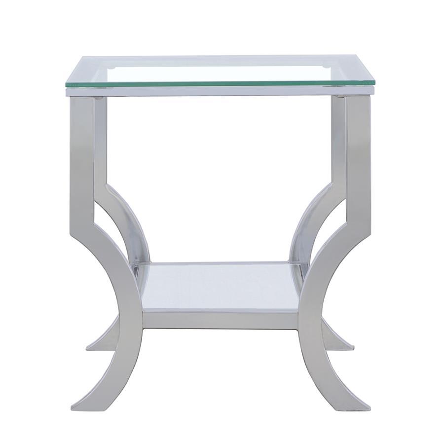 Square Glass Top Side End Table with Chrome Base