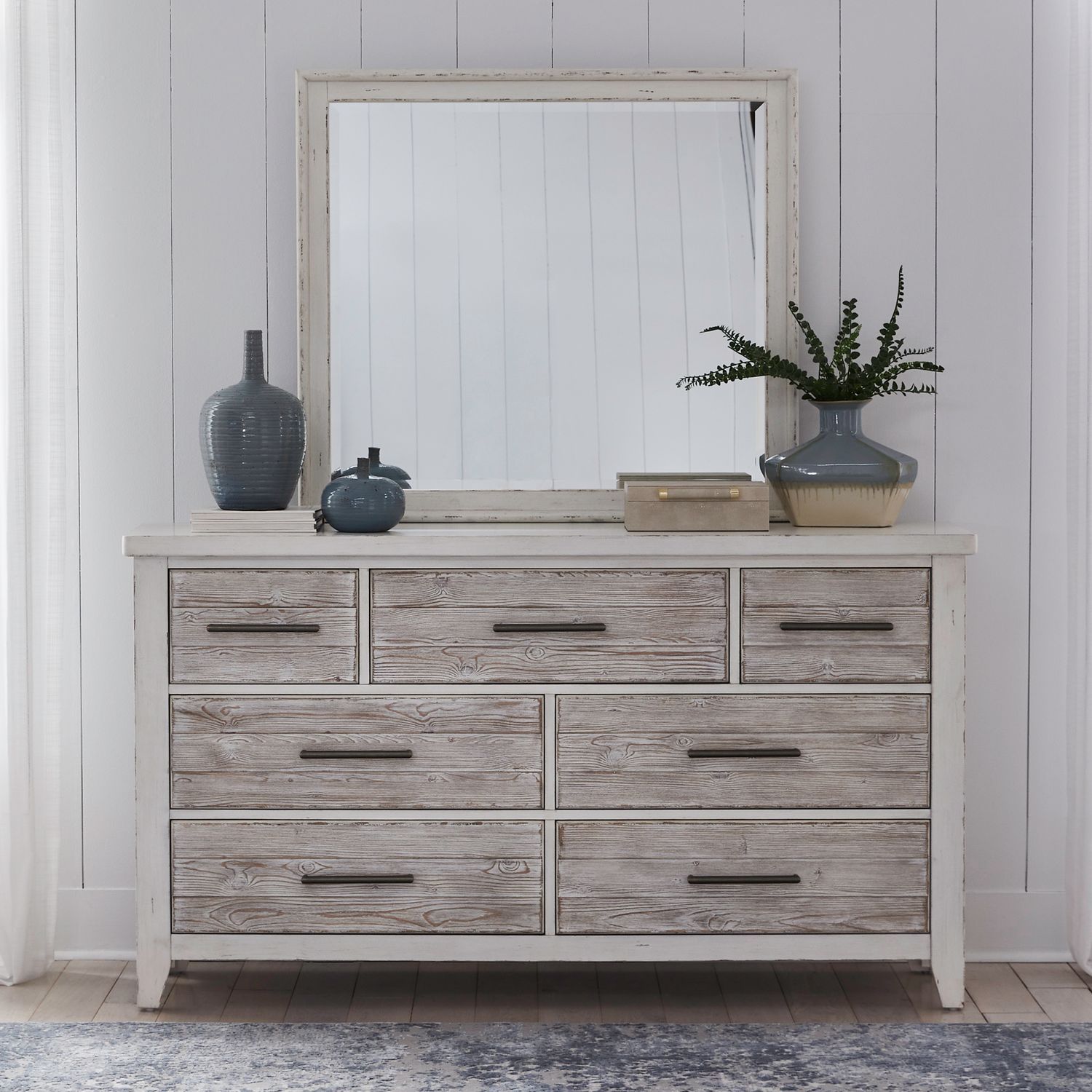 Dresser & Mirror in White with Felt-Lined and Cedar-Lined Drawers
