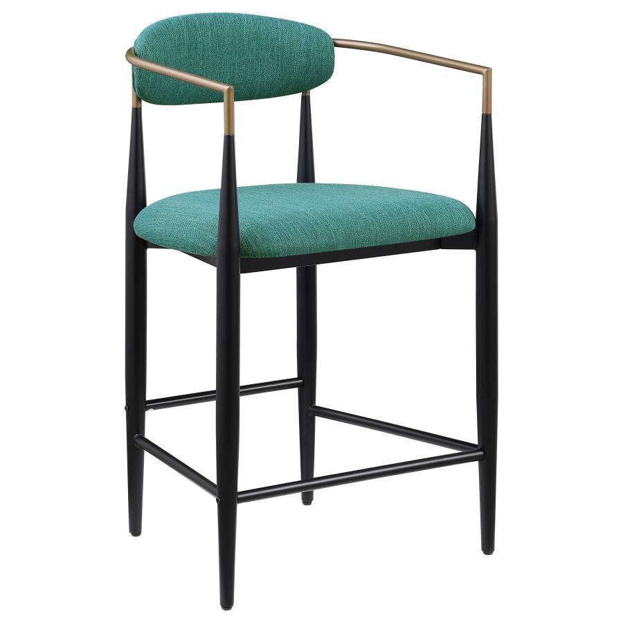 Set of 2 Green Upholstered Metal Counter Height Bar Stools