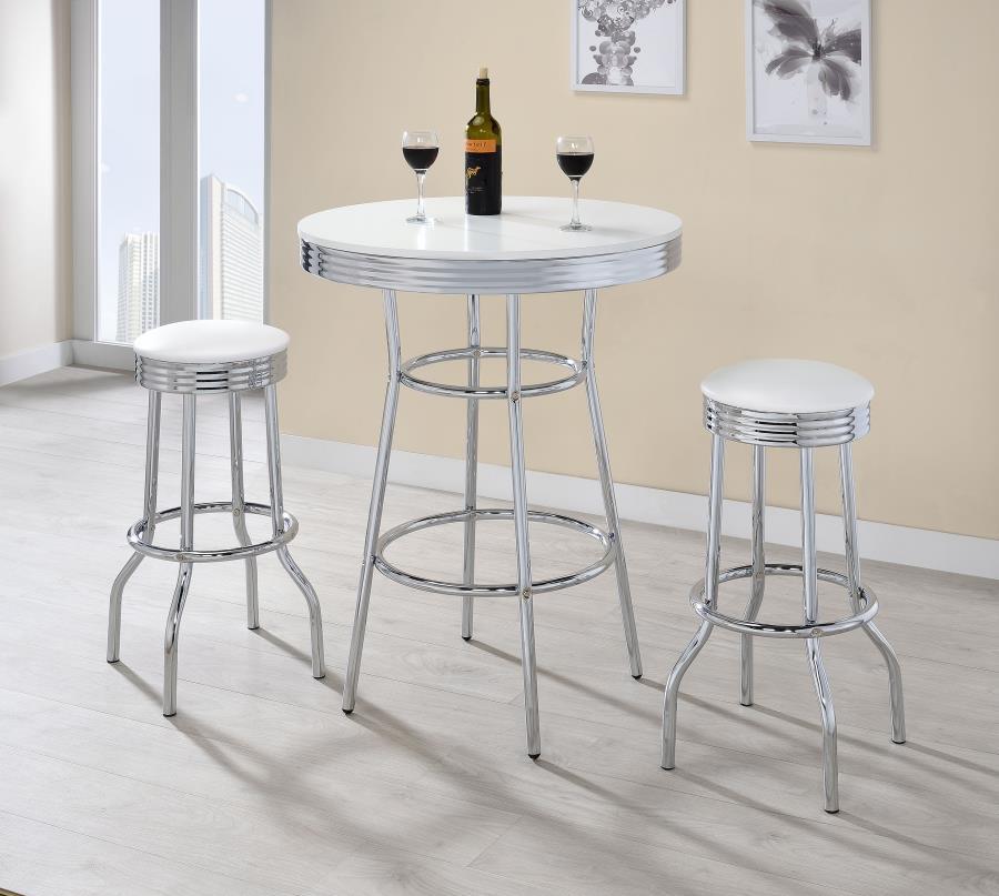 Retro 3-Piece Round 1950s Bistro Pub Bar Table Set