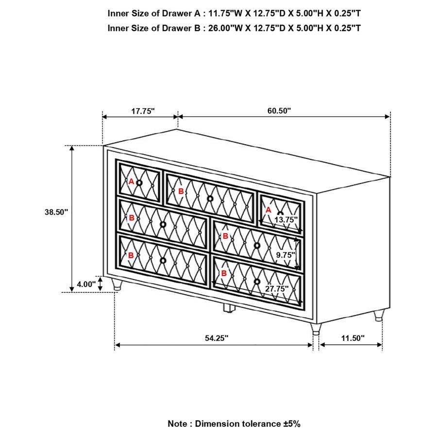 Antonella 7-Drawer Upholstered Dresser