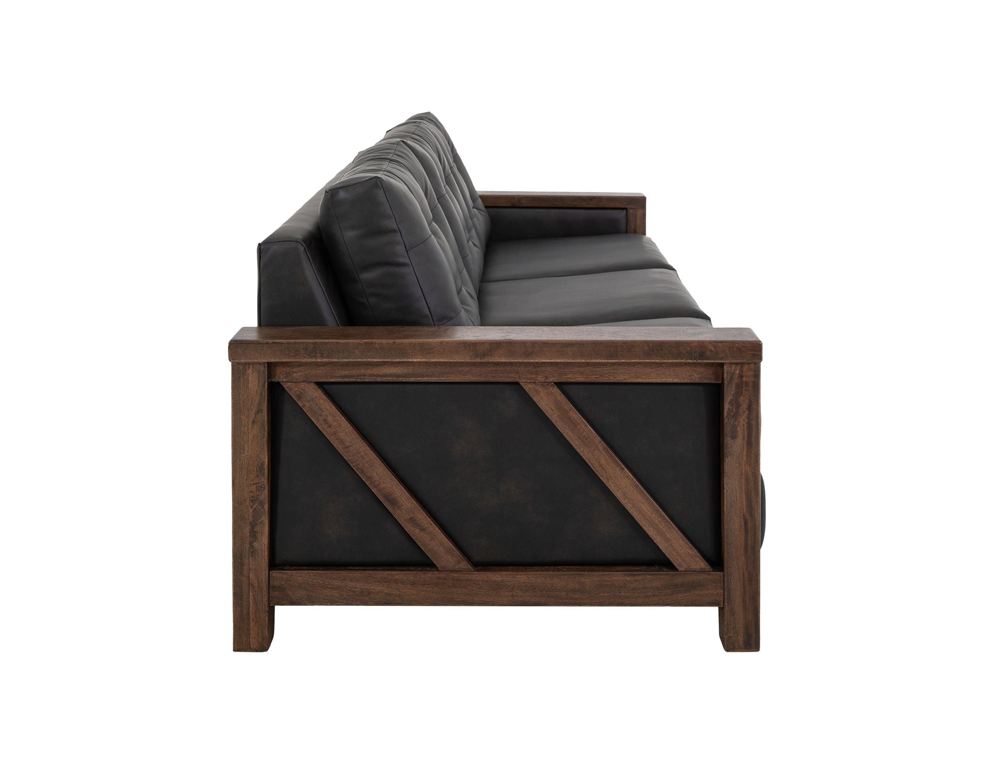 Walnut Loveseat in Licorice Black Faux Leather