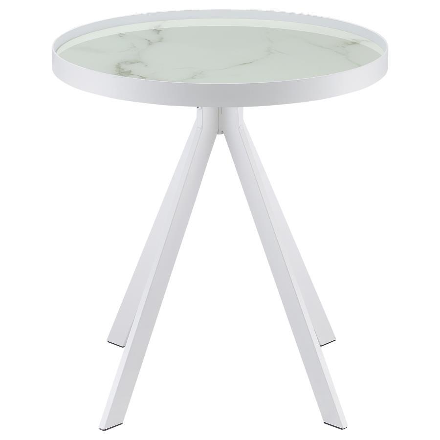 Briggs Round Marble Printed Glass Top End Side Table