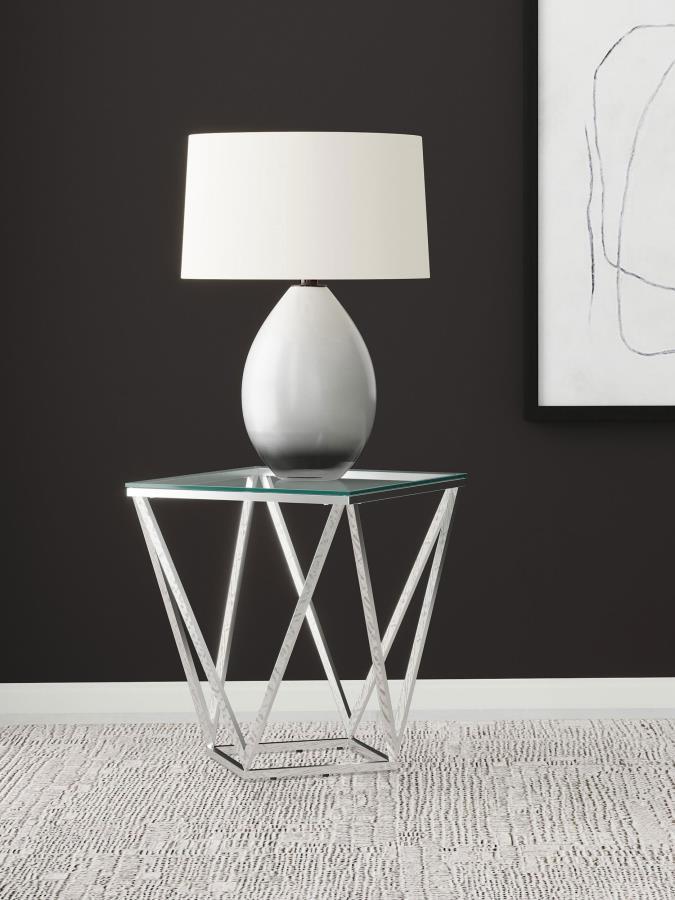Brittania - Square Glass Top Geometric End Table