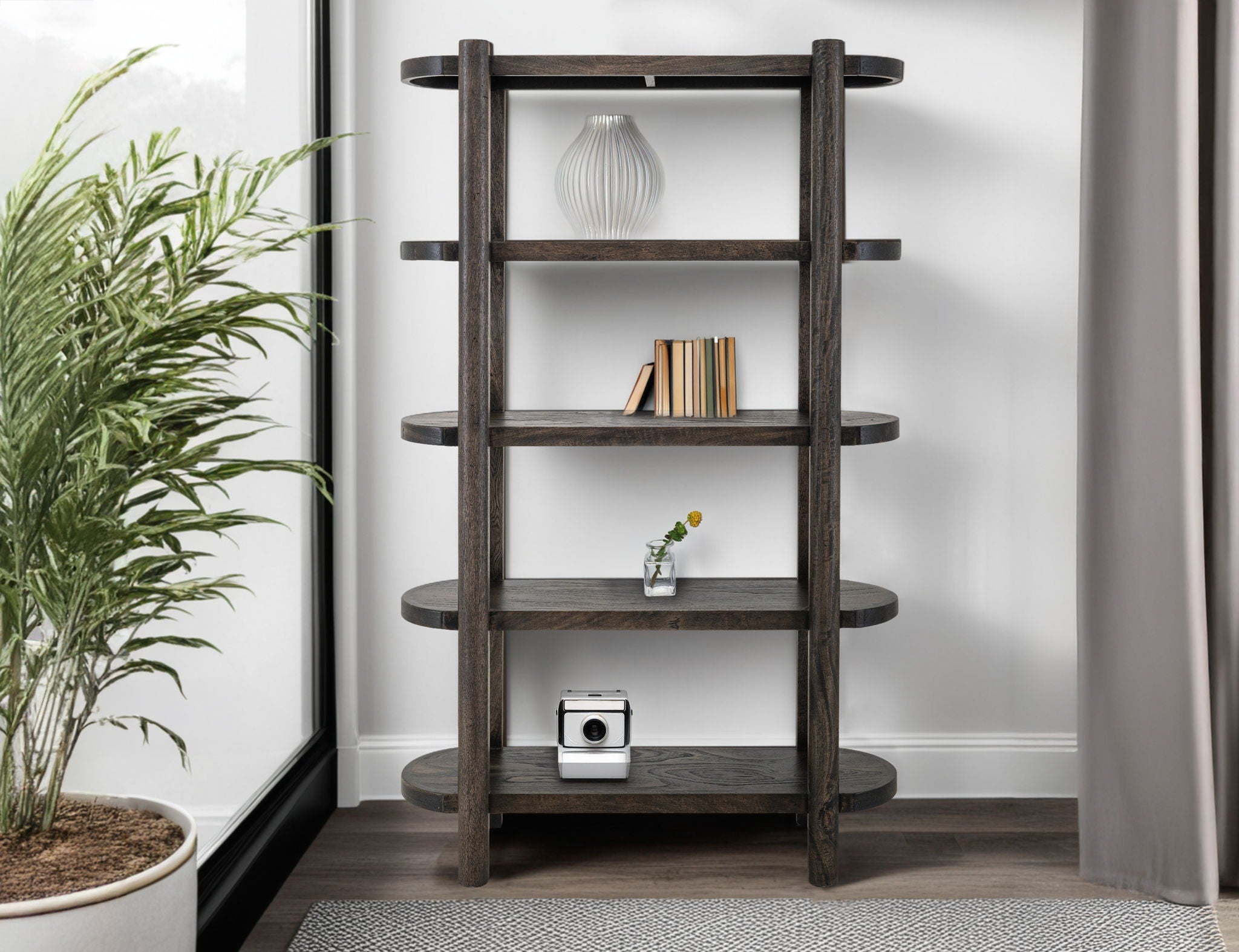 Balam 4-Shelf Bookcase in Oil Black