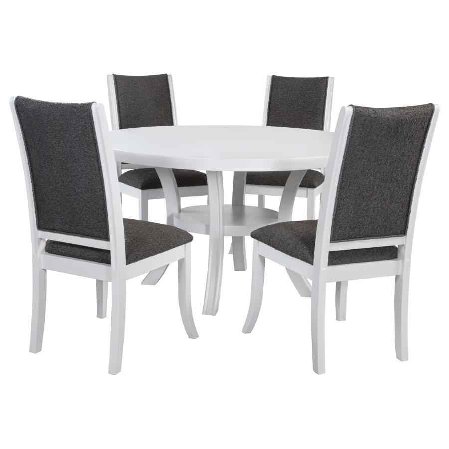 Judd Round Dining Table Set – Pearl White Table with Dark Gray
