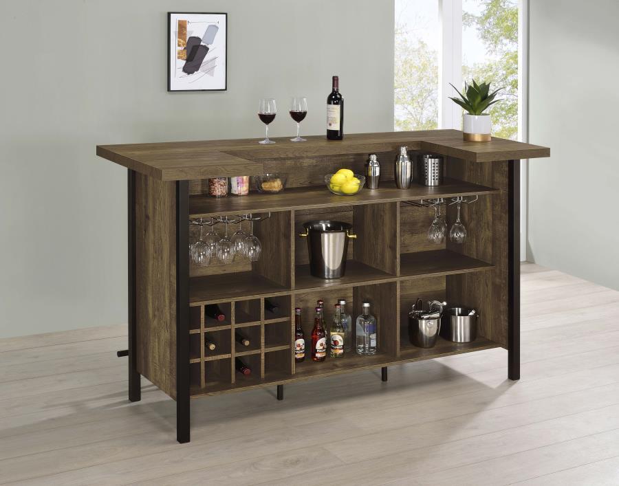 Rustic Oak Freestanding Home Bar Wine Cabinet