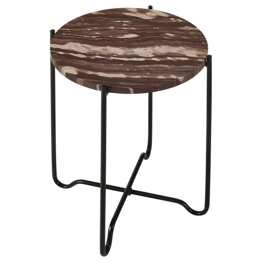 Latifa Round Marble Top Accent Side Table with Red Marble