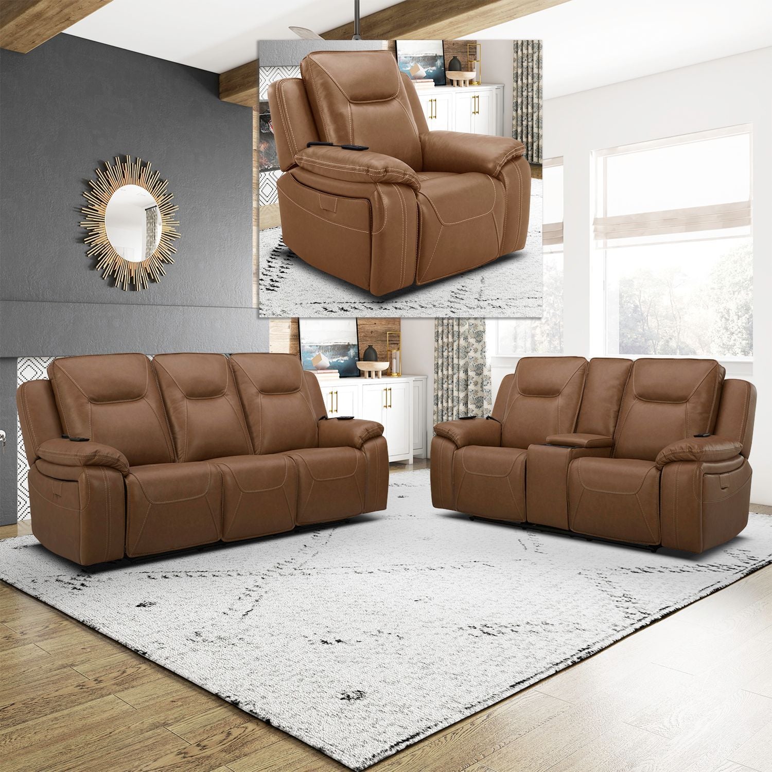 Callihan Sofa Set – Transitional Brown Sofa