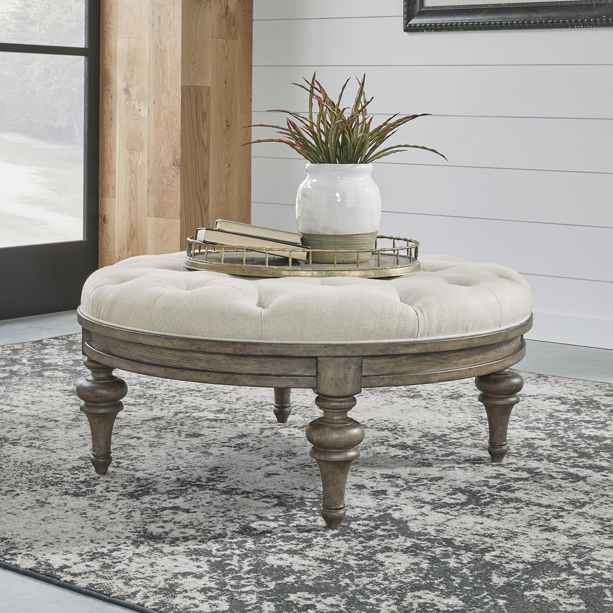 Americana Farmhouse Round Cocktail Ottoman