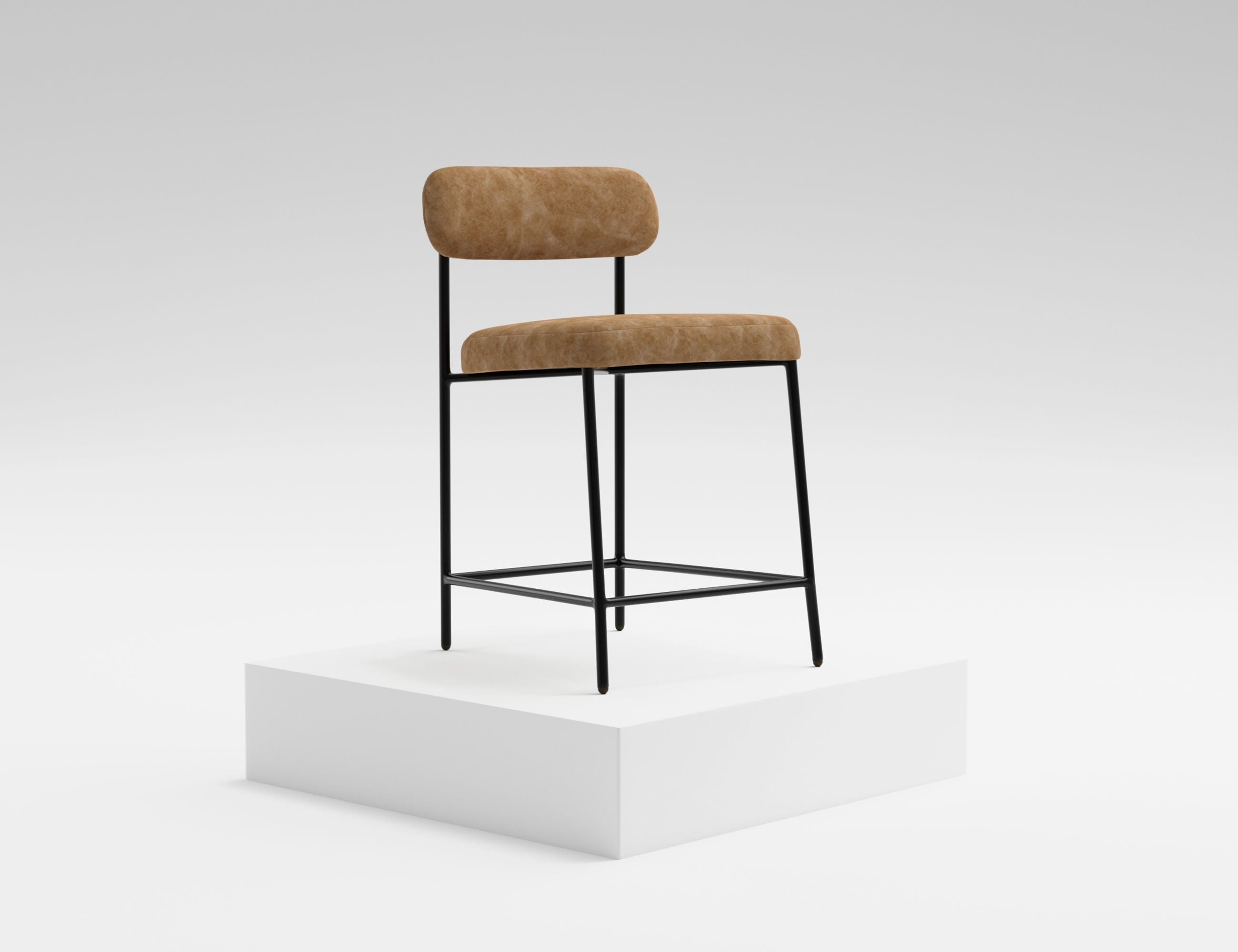 Upholstered Barstools with Wooden Frame & Metal Base - Seating - Bar Stool