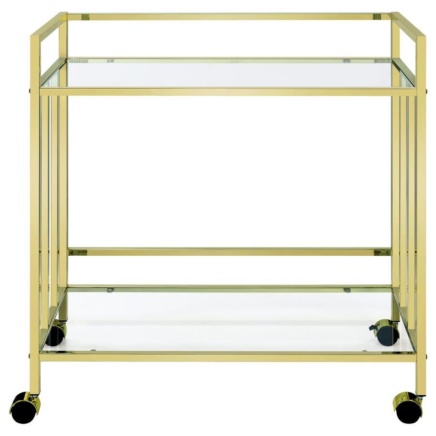 Cara 2-Tier Rectangular Glass Shelf Metal Bar Cart