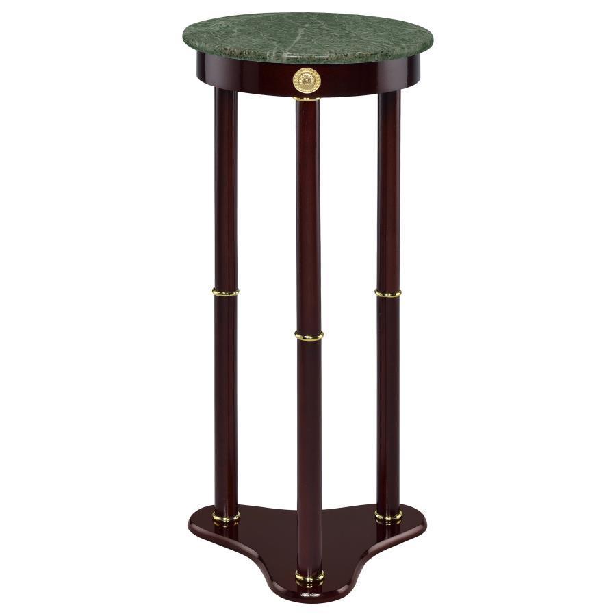 Edite Round Marble Top Accent Side Table in Merlot