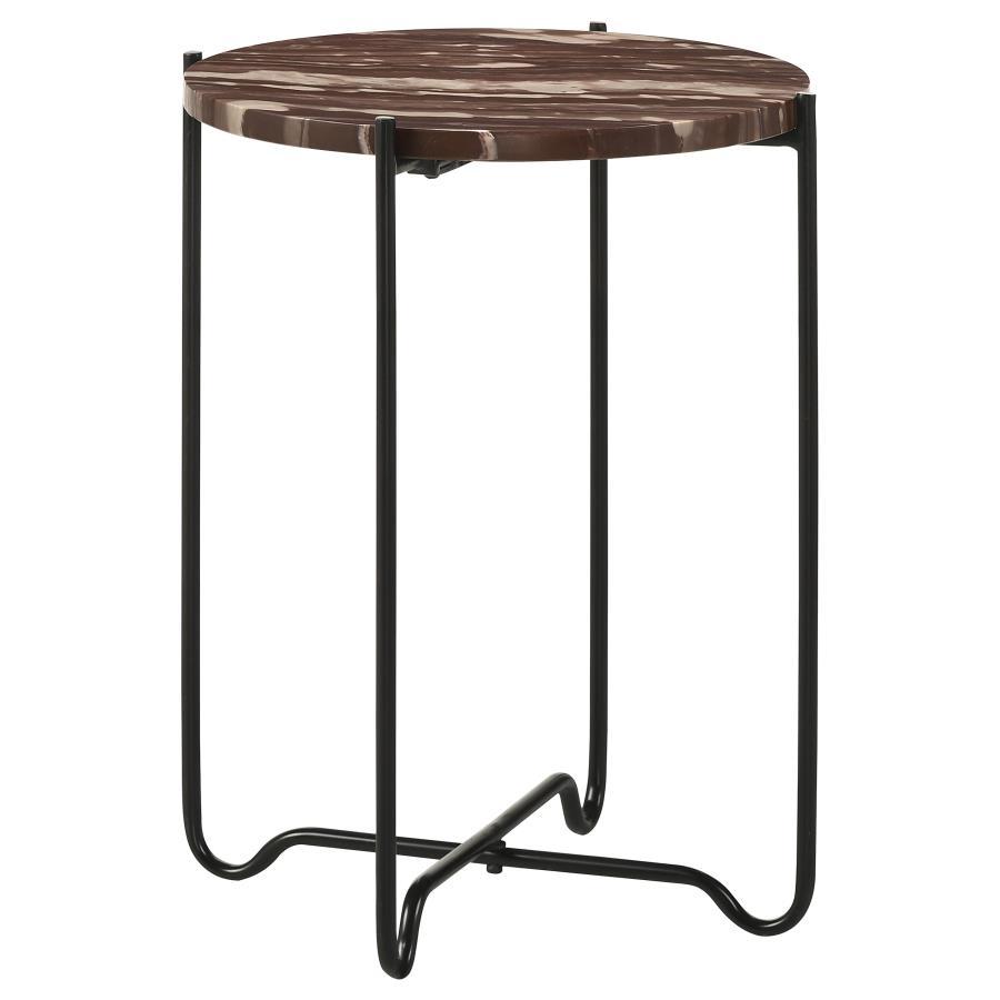 Latifa Round Marble Top Accent Side Table with Red Marble