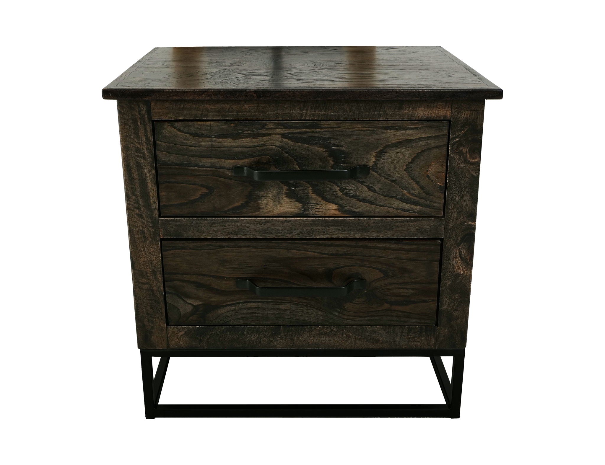 Teak Nightstand Oil Black – 2 Drawer Nightstand