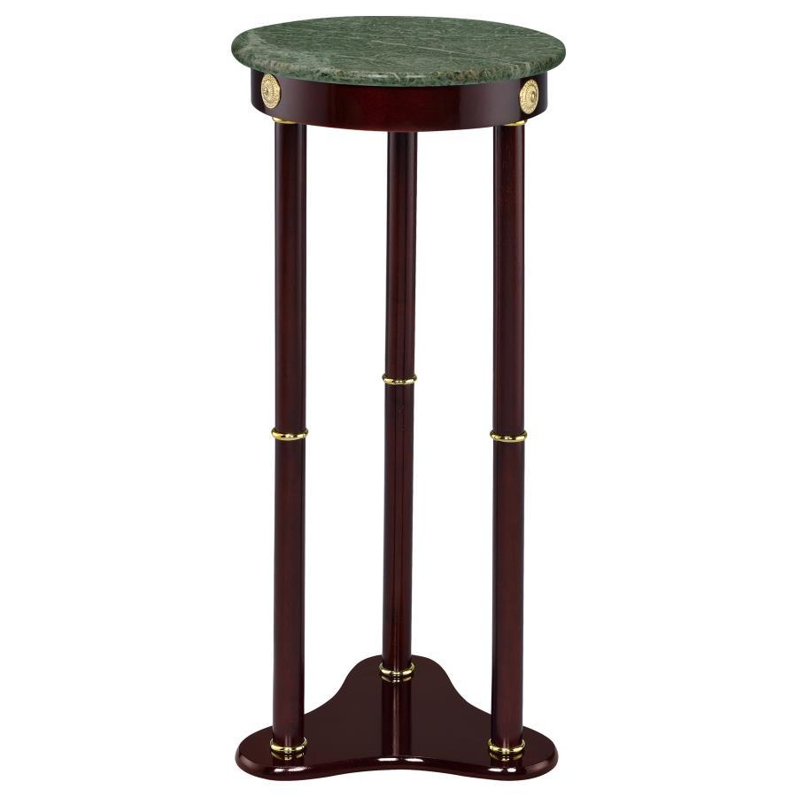 Edite Round Marble Top Accent Side Table in Merlot