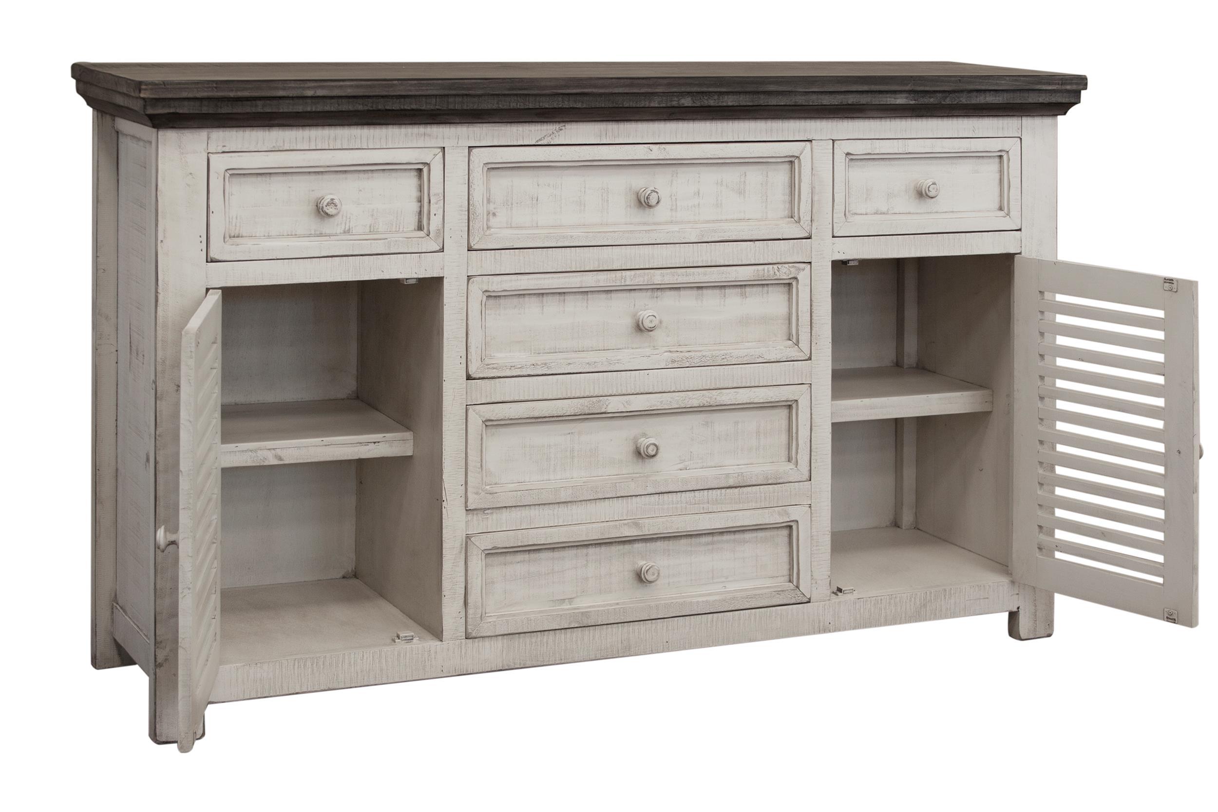Stone -6 Drawer 2 Door Buffet - Antiqued Ivory / Weathered Gray