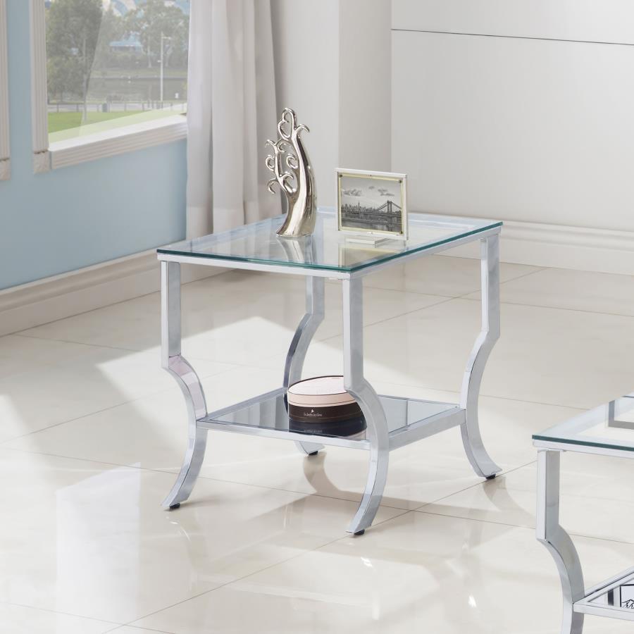 Square Glass Top Side End Table with Chrome Base