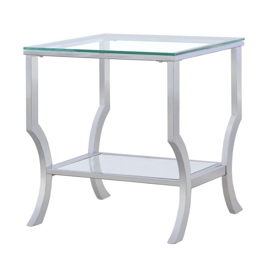 Square Glass Top Side End Table with Chrome Base