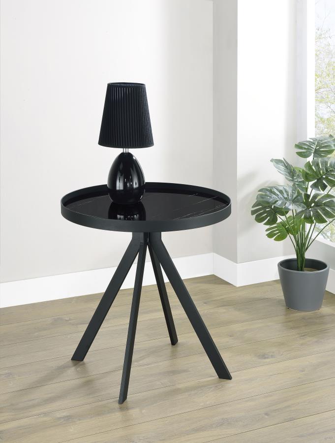 Briggs Round Marble Printed Glass Top End Side Table