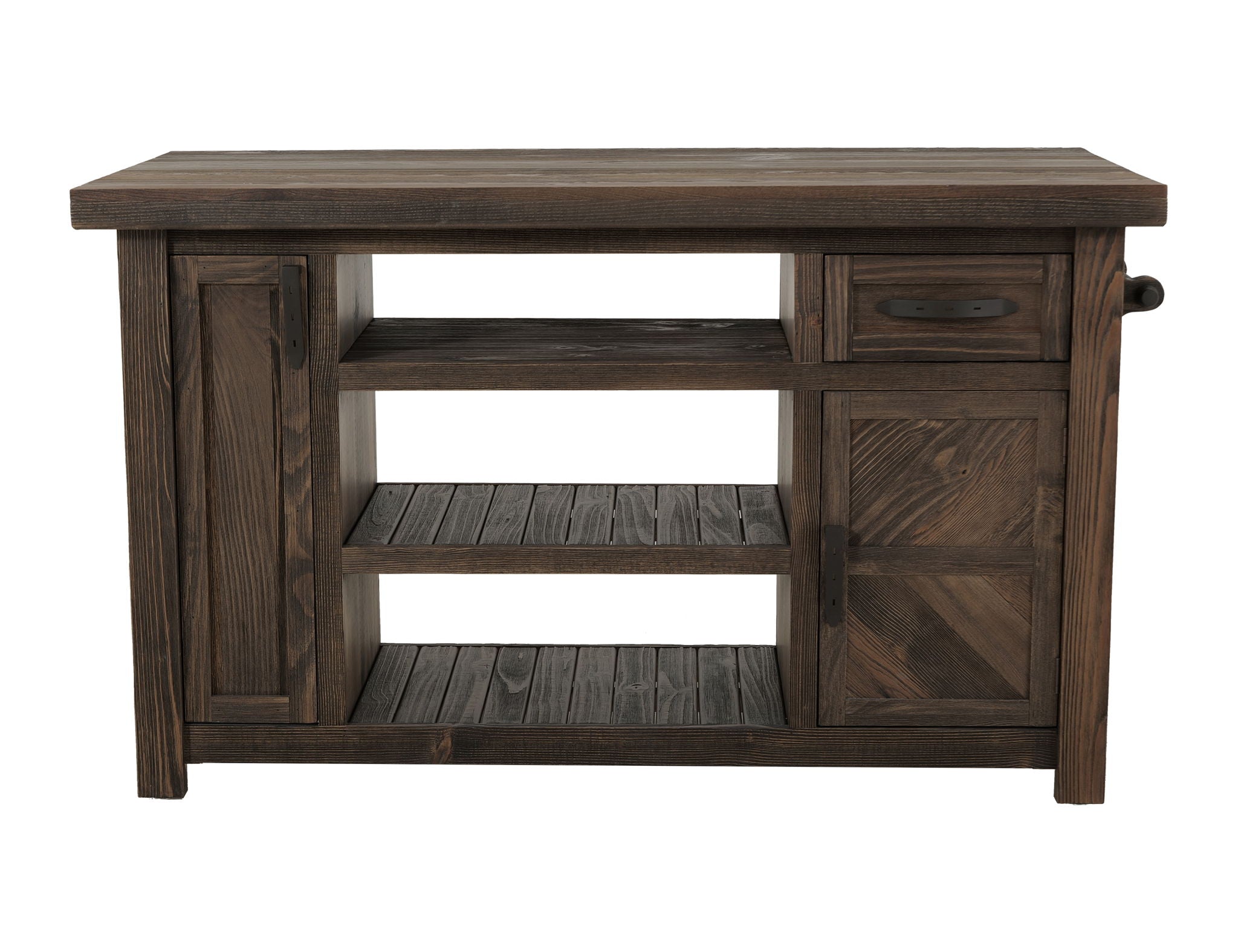 Dutton Kitchen Island in Rookwood Brown with 2 Drawers