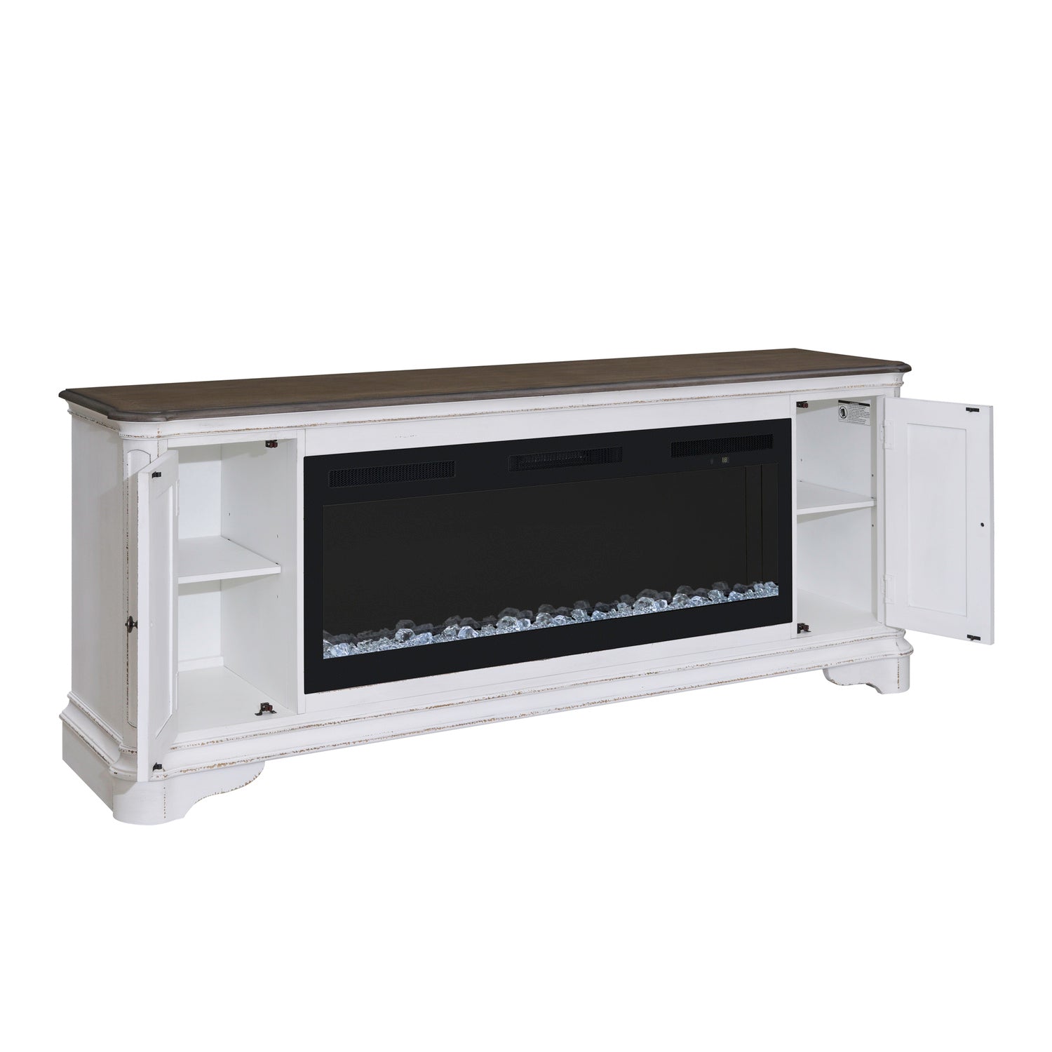 Fireplace TV Consoles - 244 82" Console With Fire FTS - White