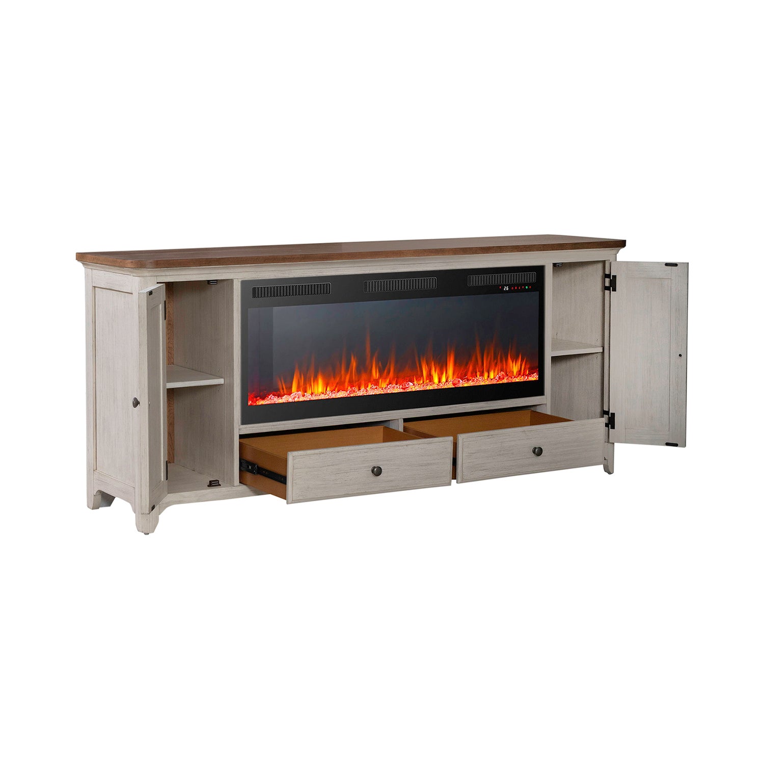 Fireplace TV Consoles - 80" Console With Fire FTS Set - Brown / White