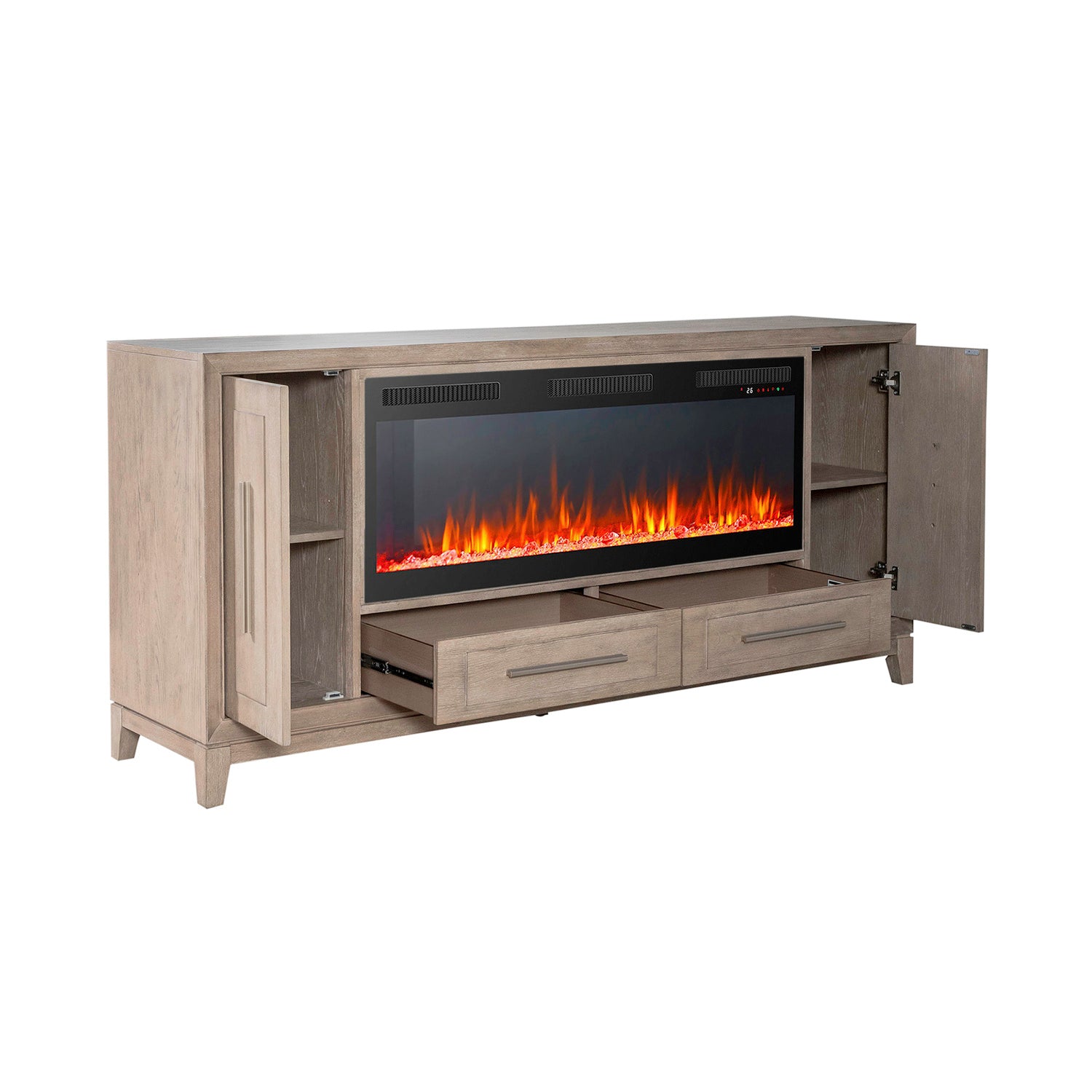 Fireplace TV Consoles - 80" Console With Fire FTS - Light Brown